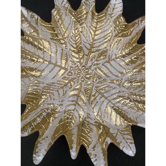 AKCAM Turkish GLASS 7.5" Poinsettia‎ Gold & White Plates Shimmer/Sparkle -set 3 - Picture 2 of 6
